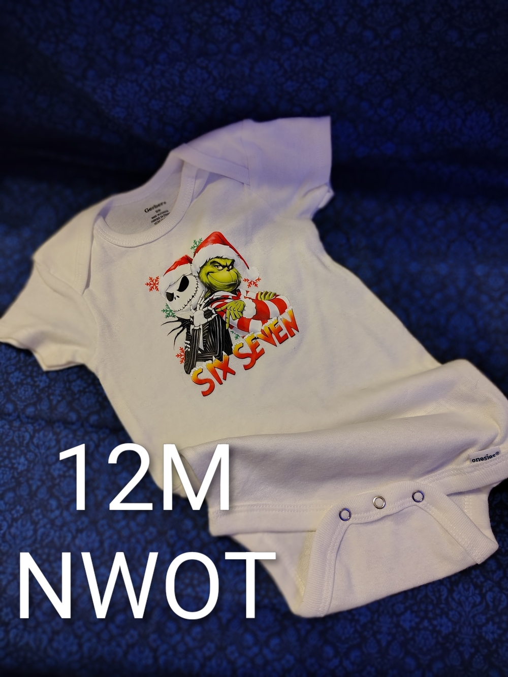 The Grinch & Jack Skellington Baby Onesie - White, Holiday Graphic 12 Month NWOT